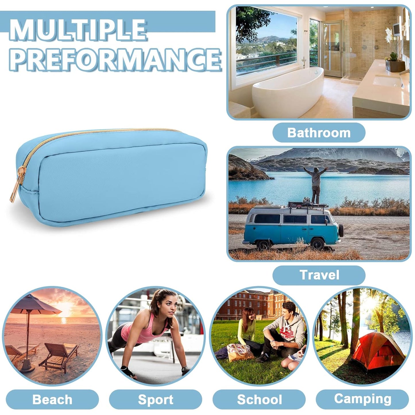 Small Pencil Case Makeup Bag for Purse, Cute Pencil Pouch Preppy Nylon Makeup Brush Bag with Zipper , Girls Portable Stationery Storage Case Small Pen Bag for Office School College(Slim-Periwinkle)