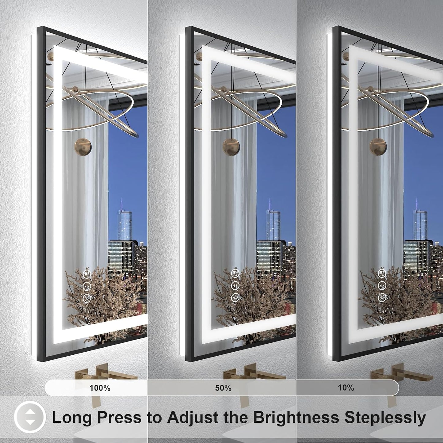 OKPAL 40x30 Framed LED Mirror for Bathroom, Black Lighted Bathroom Mirror with Lights, Front and Backlit LED Bathroom Vanity Mirror, Anti-Fog, Dimmable, Shatterproof, Memory, ETL Listed