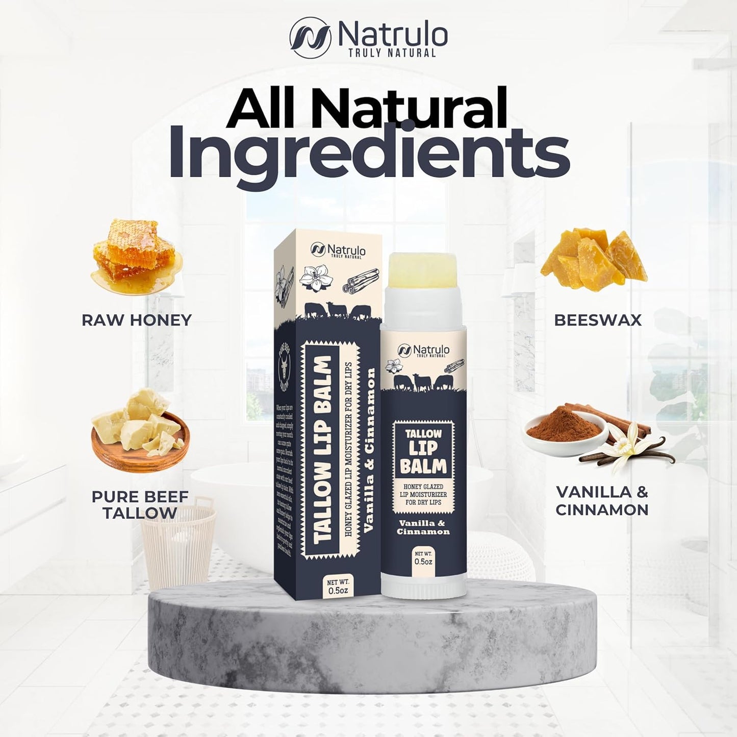 Beef Tallow Lip Balm – Natural Tallow Beeswax Chapstick – Hydrating Moisturizer Grass Fed Bison Tallow Balm Lip Care – Soothes Chapped, Dry Lips, Sensitive Skin – Long Lasting & Vitamin Rich USA-Made