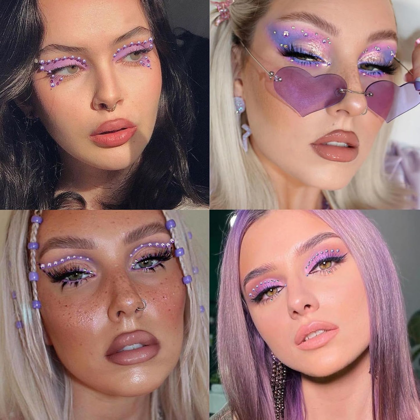 Nail Art Pearls with Rhinestones Glue Gel Flatback Pearls Nail Charms Luxurious Nails Supplies Accessories Gold Silver Gems Jewelry Pearl for Women Nails Design(Purple)