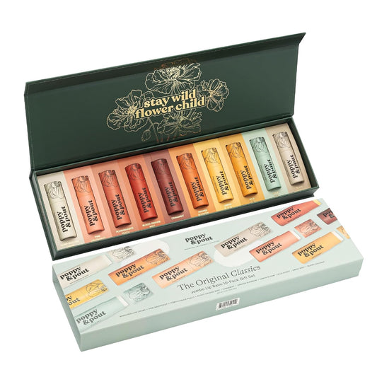 Jumbo Lip Balm Gift Set (10-Pack) | Poppy & Pout All Natural Lip Balms & Moisturizers | Hydrates with Beeswax, Vitamin E, Organic Coconut Oil | Cruelty-Free | Lip Balm in Recyclable Cardboard Tube
