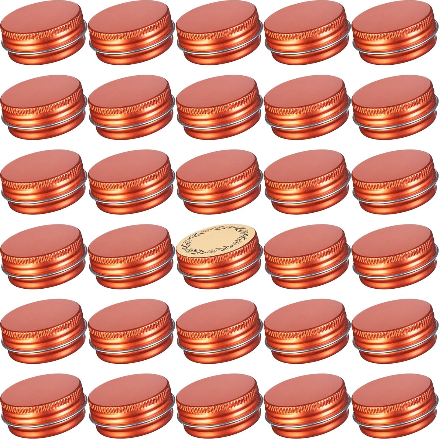 0.5 oz Screw Top Aluminum Tin Jar with Screw Lid and Blank Labels (Orange - Pack of 32)