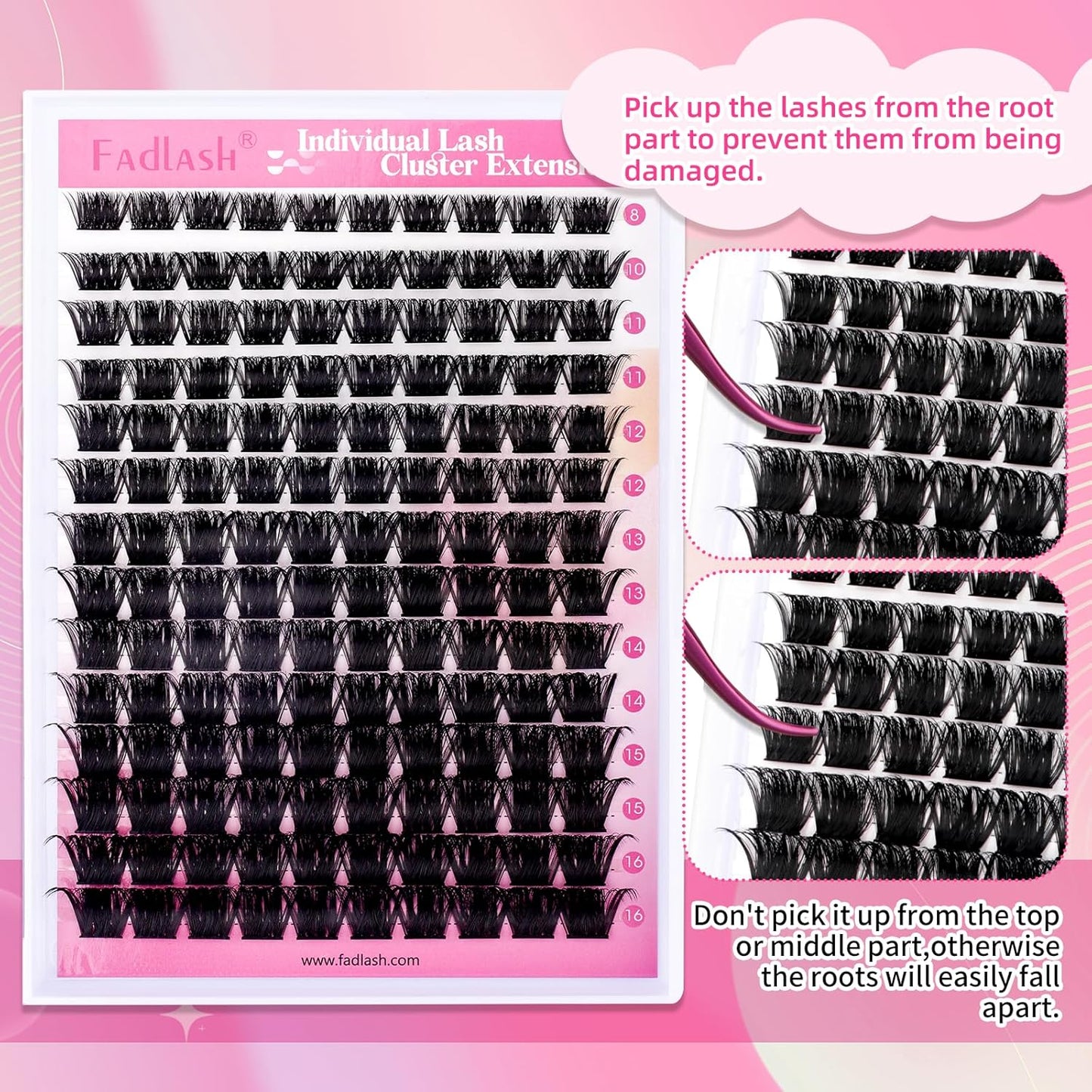 Cluster Lashes 200 D Lash Clusters D Curl 8-16mm Lash Extension Clusters Individual Lashes Soft DIY Eyelash Extensions Mixed Tray Eyelash Clusters Natural Look (200D-0.07D, 8-16mm)
