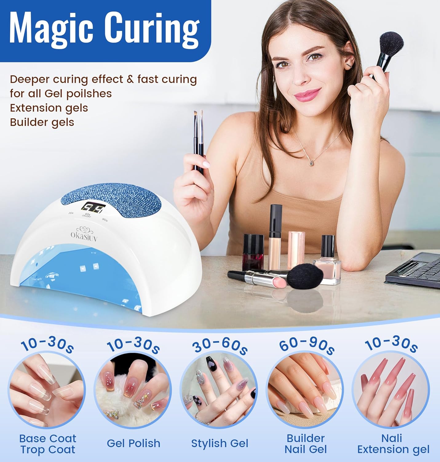 Rechargeable UV LED Nail Lamp with Diamond Design & Touch Control - 3 Timer Settings, Fast Curing for All Gel Polishes, Portable UV Nail Dryer for Professional Salon & Home