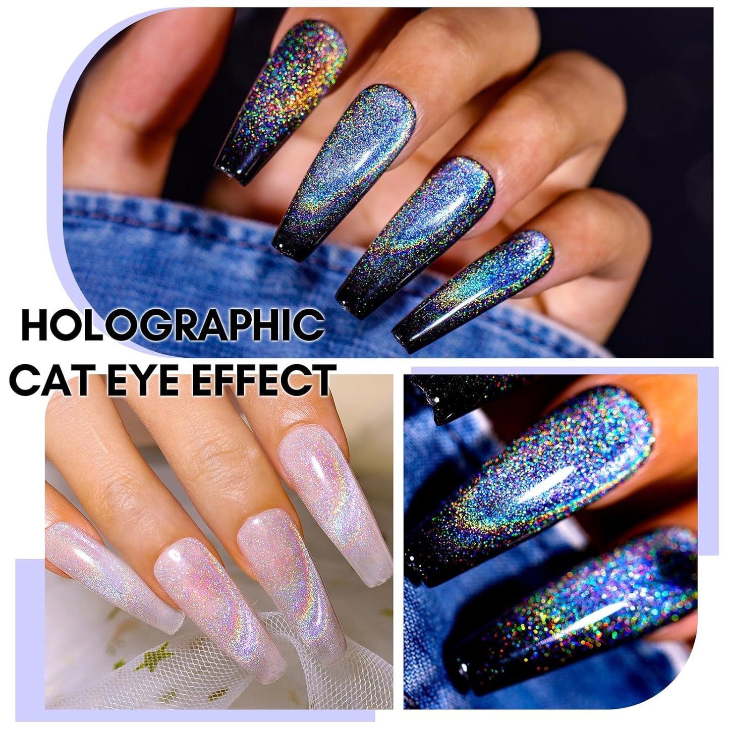 Makartt Rainbow Cat Eye Gel Nail Polish: Glitter Universal 9D Holographic Sparkly Soak Off Gel UV/LED Manicure with Magnet Stick for Nail Art Designs 10ml