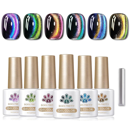 Born Pretty Cat Magnetic Gel Nail Polish 9D Polaris Holorgraphic Cat Magnetic Eye Gel Polish Glitter Gel Polish Set 6PCS
