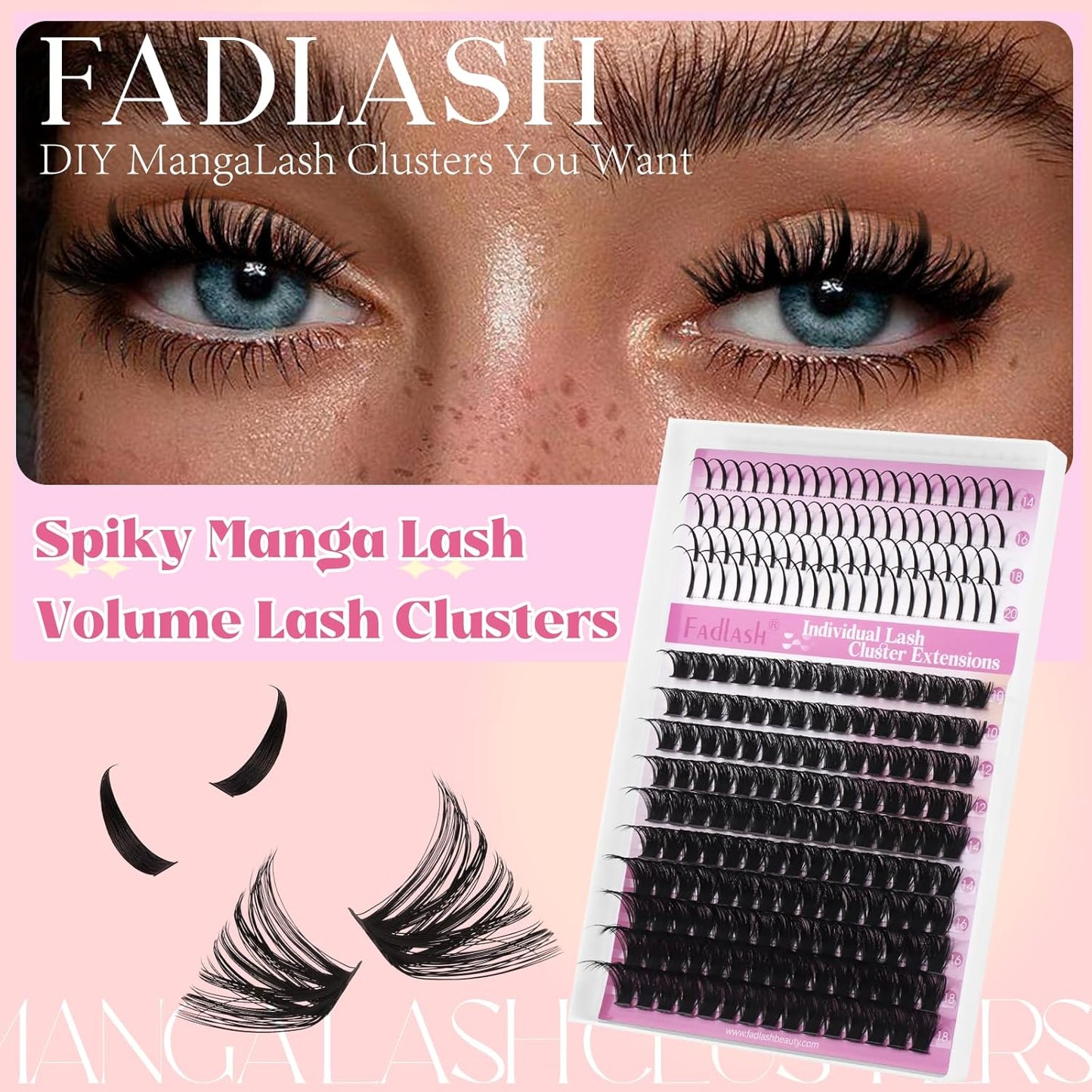 Lash Clusters 80D Eyelash Clusters 10-18mm Spikes 14-20mm Thick Volum Manga Lashes with D Curl DIY Fairy Lash Clusters with Spikes by FADLASH