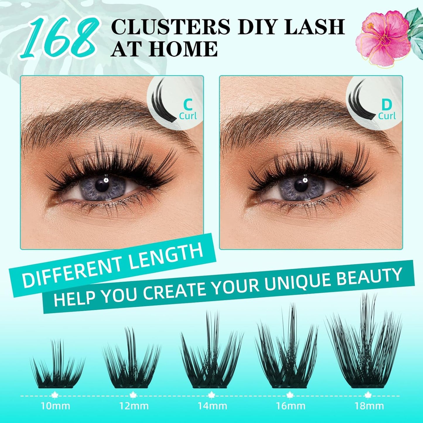 Lash Clusters Wet Look 168Pcs Eyelash Cluster Ultra-Thin Lash Band Eyelashes Extensions Spiky Anime Wide Span Lashes(Orchid,D-14mm)