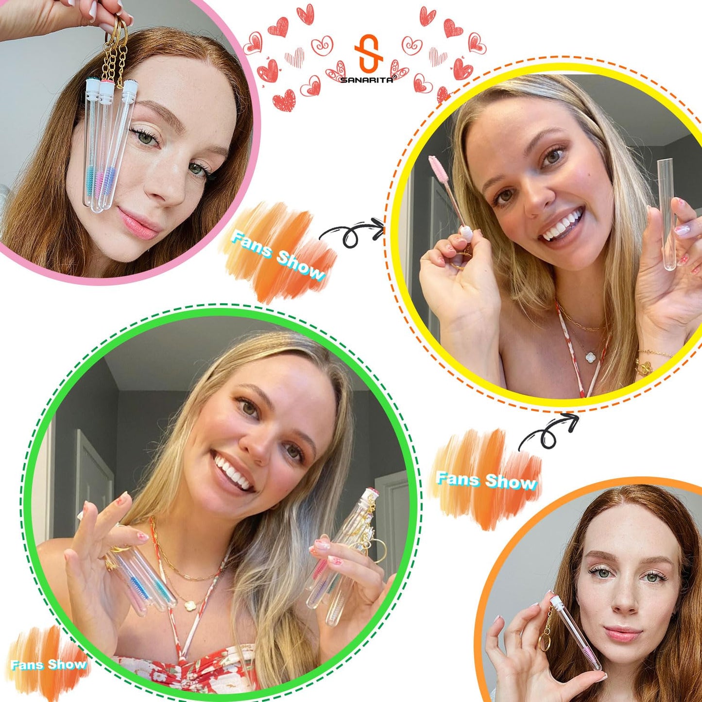 Upgrade 48 Pieces Disposable Mascara Wands Set,Include 24 Pcs Crystal Lash Spoolies Brush and 24 Pcs Reusable Keychain Empty Eyelash Brush Tubes