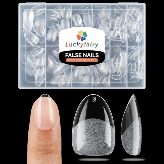 Extra Short Almond Nail Tips, 360pcs Soft Gel Pre-Shaped Acrylic XS Fake Nails, Half Matte Full Cover Clear Press on Flase Nail Tips for Extension Manicure Home DIY 12 Sizes Gelly Tips