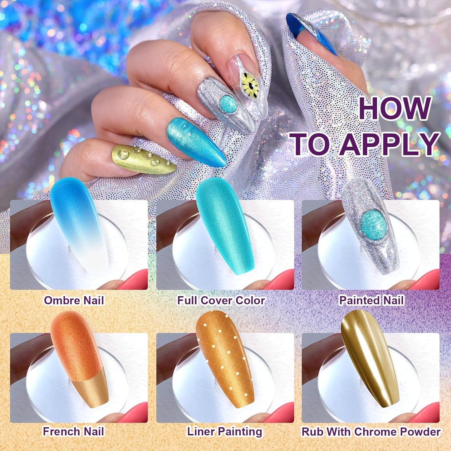 Gradient Painting Gel, 9 Colors Ombre Gel Nail Polish Gold Silver Blue Metallic Effect Sponging for Pigment Pat Aura Nails, French Manicure Soak of UV Home Salon Satin Metal