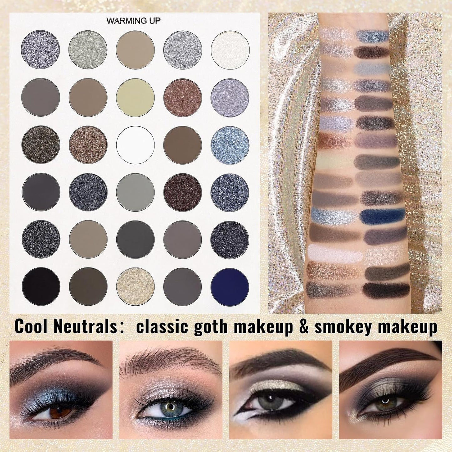 UCANBE Eyeshadow Makeup Palette 86 Colors, Matte Black Grey Silver Smokey Goth Eye Shadows+Chunky Pressed Glitters+Bright Colorful Neon Shades+Rosy Rusty Neutrals for Every Day & Halloween Make Up