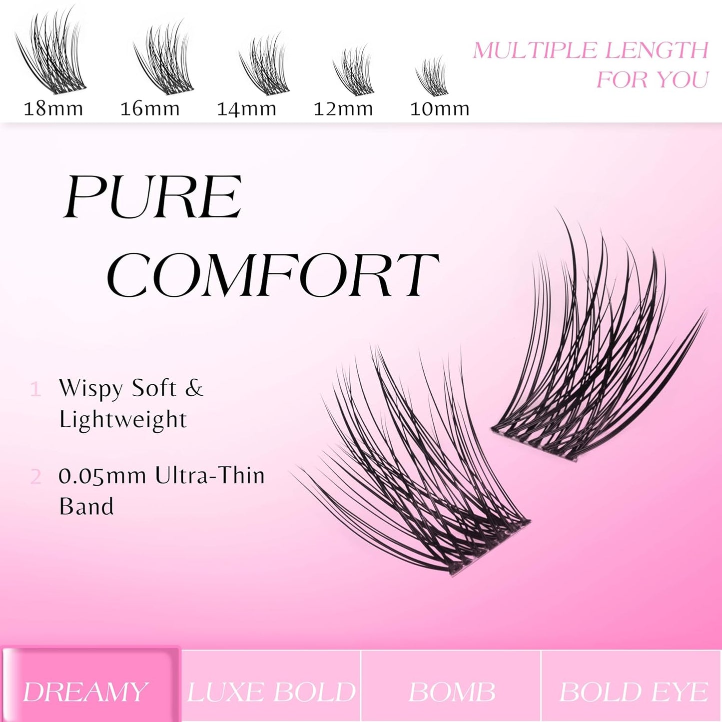 VEYESBEAUTY Lash Clusters Individual Eyelash Extensions Thin & Invisible Band DIY False Eyelashes for Self-application Newbie's Five-Second Series Wispy Lash Tray, Dreamy 16mm Single Length