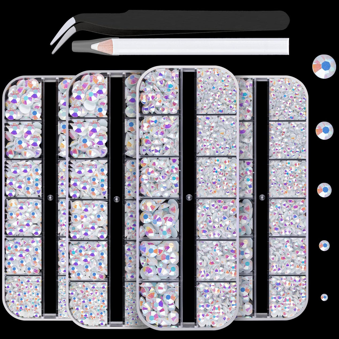 7000PCS Resin Rhinestones with Tweezers for Crafting, 2/3/4/5/6mm Flatback Jelly Rhinestones, 4 Box White AB Non Hotfix Crystal Gems for DIY Crafts Mugs Tumblers Clothes Makeup Nail