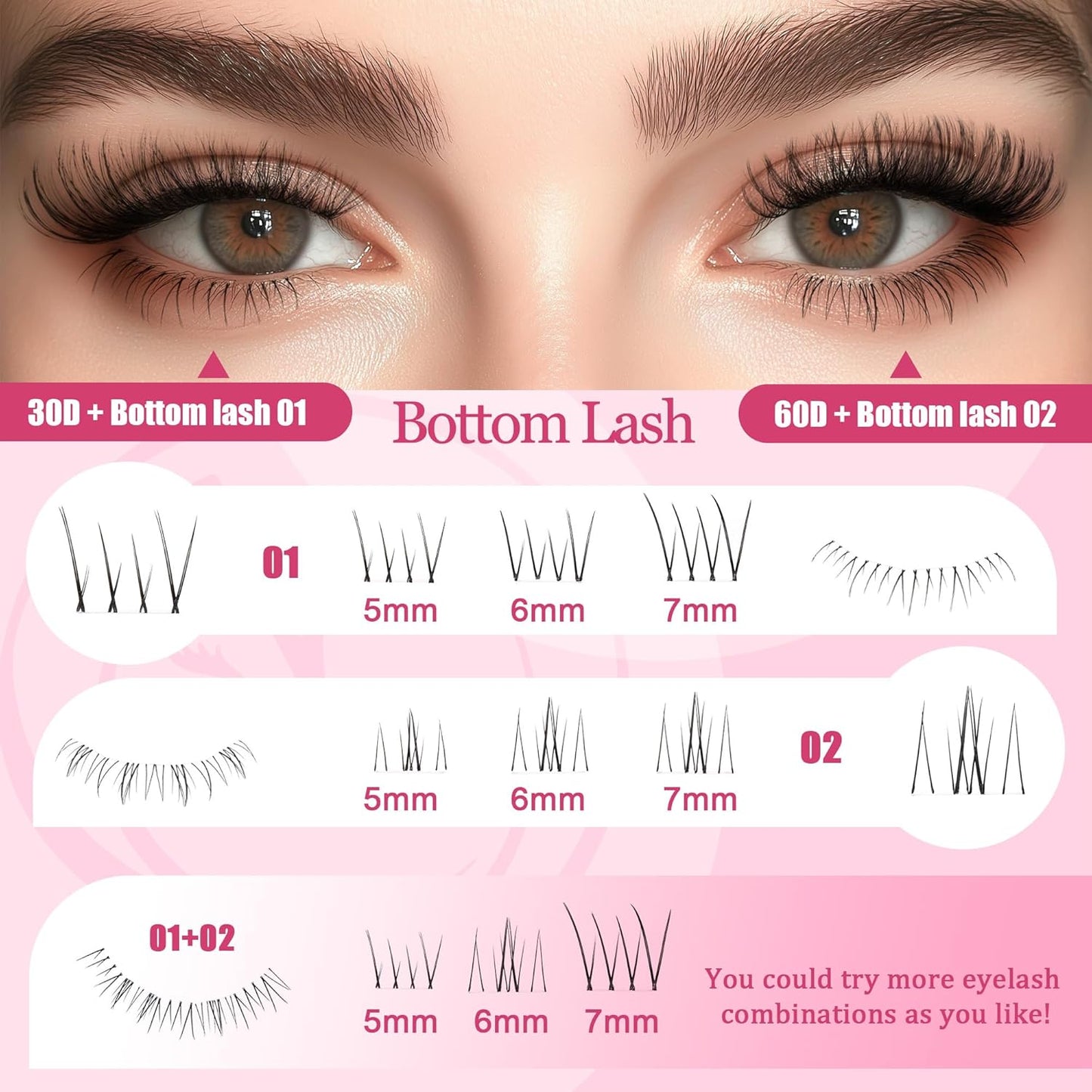 Lash Clusters - Lash Clusters with Bottom Lashes Lash Clusters 30D40D50D60D Fluffy Wispy EyeLash Clusters D Curl No Adhesives Included