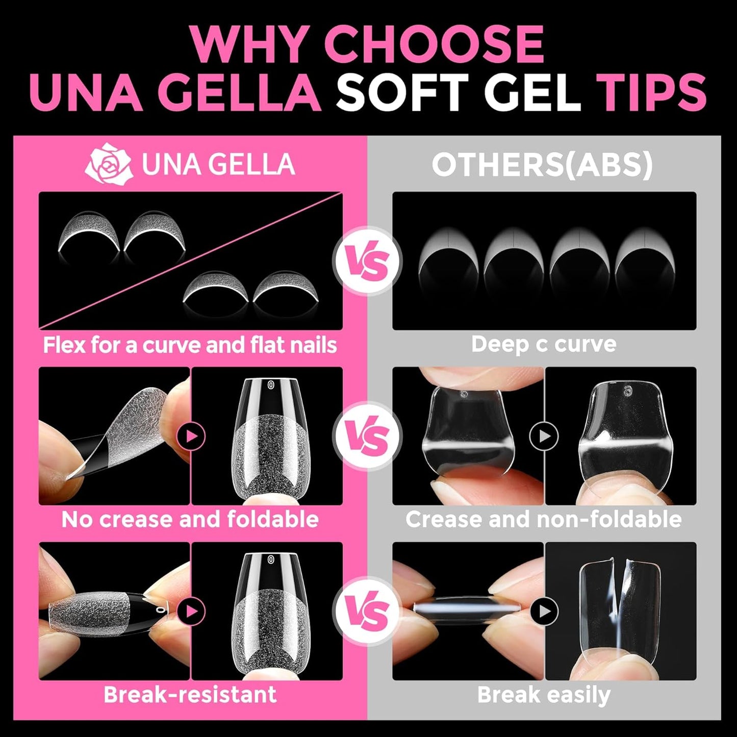 UNA GELLA Gel Nail Tips Coffin Short: 330PCS Pre-Etched Clear Coffin Acrylic Nail Tips Stronger for Press On Nails Salon, 15 Sizes Nail Extensions