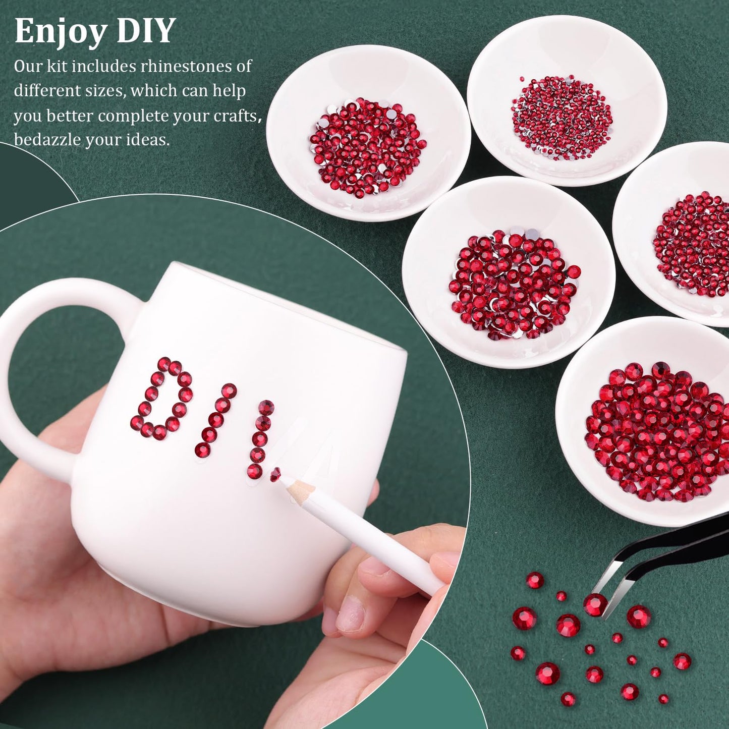 Resin Rhinestones for Crafting with B7000 Jewelry Glue, 1 Box Dark Red Flatback Crystals with 3Pcs 10ml Glue for Bedazzling Crafts DIY Nail Art Makeup，Non Hotfix Gems for Clothing Shoes