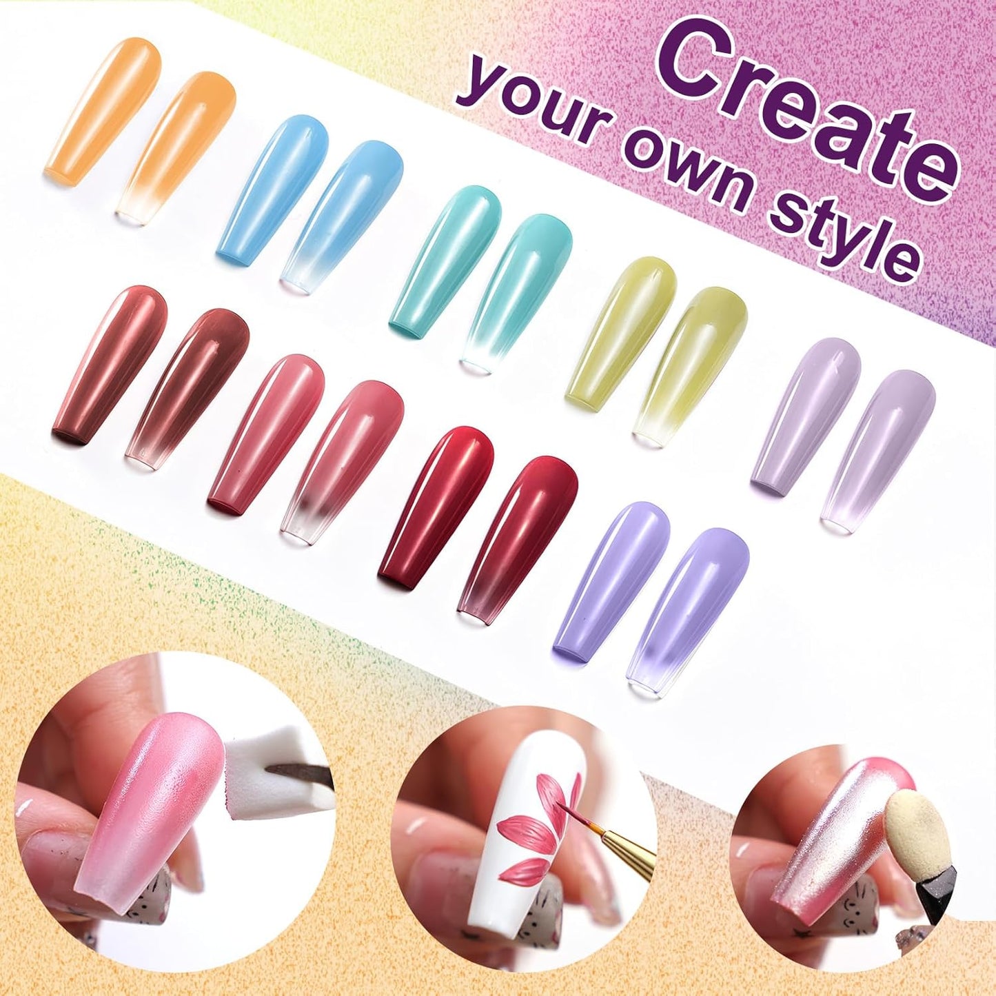 Gradient Painting Gel, 9 Colors Ombre Gel Nail Polish with Summer Blue Sponging for Pigment Pat Kit Aura Nails, French Manicure Soak of UV DIY Nail Art Beachside Candy