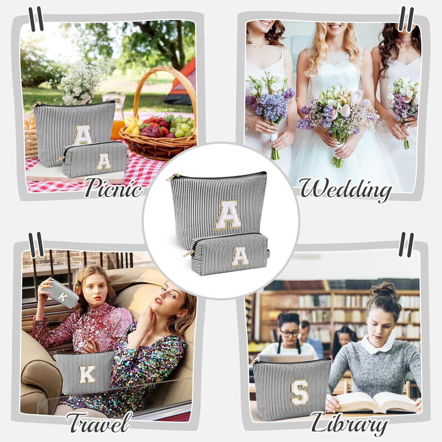 YOOLIFE Gifts - Personalized Mother's Day, Graduation & Birthday Gifts for Women & Girls - Monogram Initial Black Cute Makeup Bag Cosmetic Toiletry Pouch Make Up Case