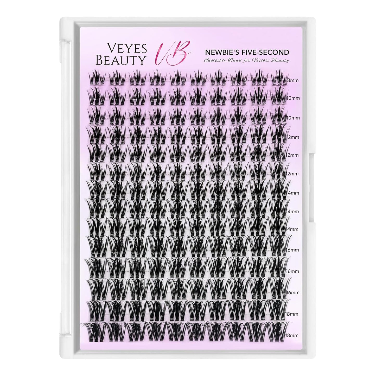 VEYESBEAUTY Lash Clusters Eyelash Extensions Thin & Invisible Band DIY Individual False Eyelashes Newbie's Five-Second Series Wispy Lash Tray for Self-application, Camellia Lashes 8-18mm Mixed Length