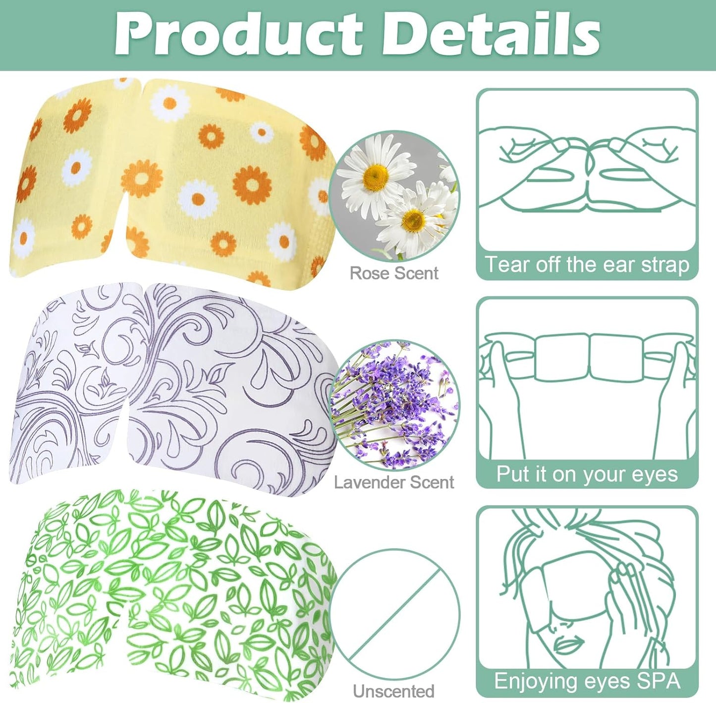 24 Packs Steam Eye Mask Disposable Self Heating Eye Mask for Dry Eyes Spa Warm Sleep Eye Mask for Home Office Travel Eyestrain Relieve (Unscented, Lavender, Chamomile)