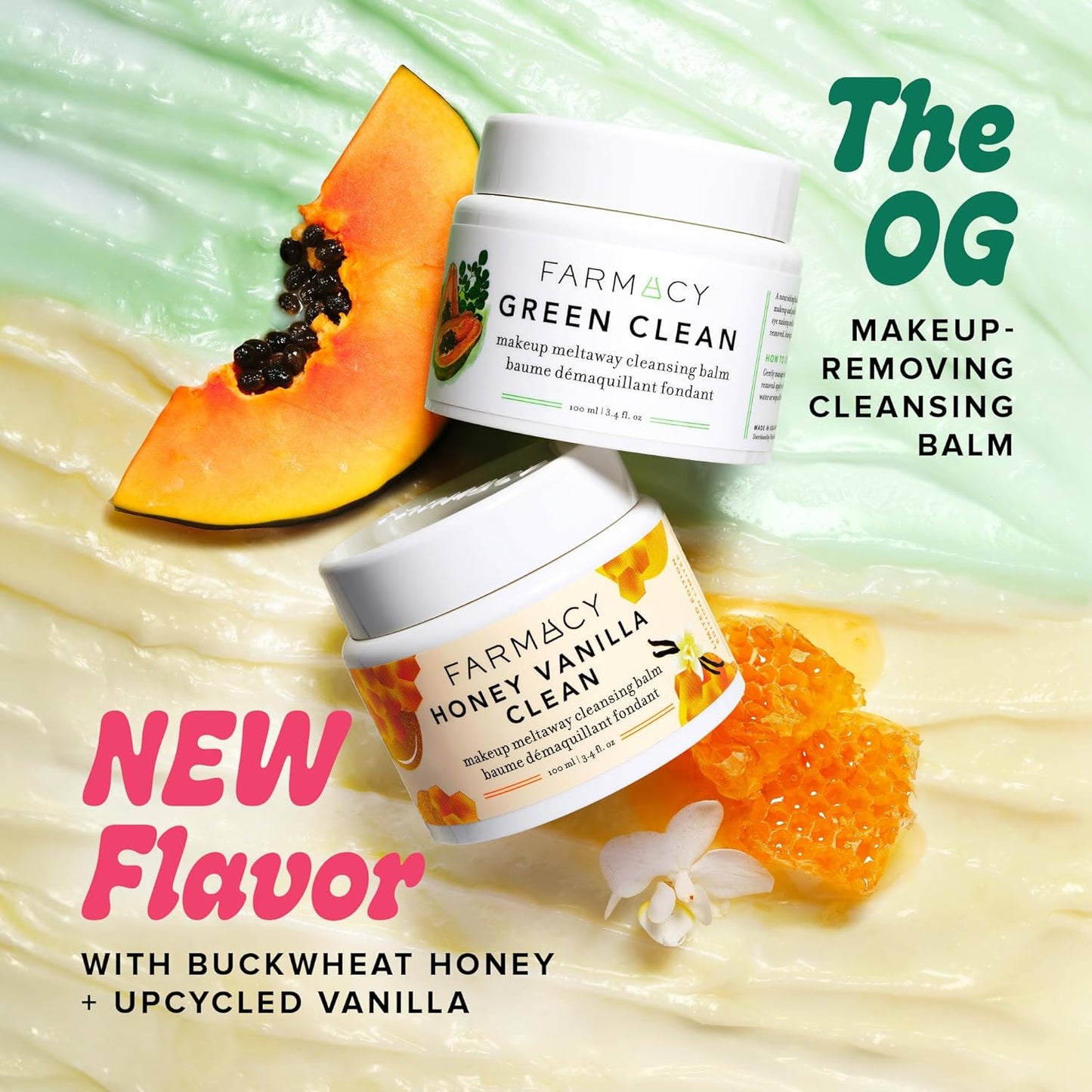 Farmacy Makeup Remover Cleansing Balm - Honey Vanilla Waterproof Makeup Remover & Oil Based Cleanser - Gentle Exfoliating Double Cleanser - Melts From Balm to Milky Lather (100ml)