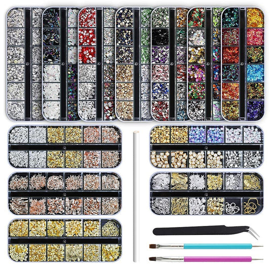Artdone 12 boxes Nail Rhinestones,Nail Gems Nail Diamonds,Nail Art Studs Nail Crystals Nail Sequins for Nails Kit with 1 Tweezers and 3 Pen for Nail Art Supplies Accessories……