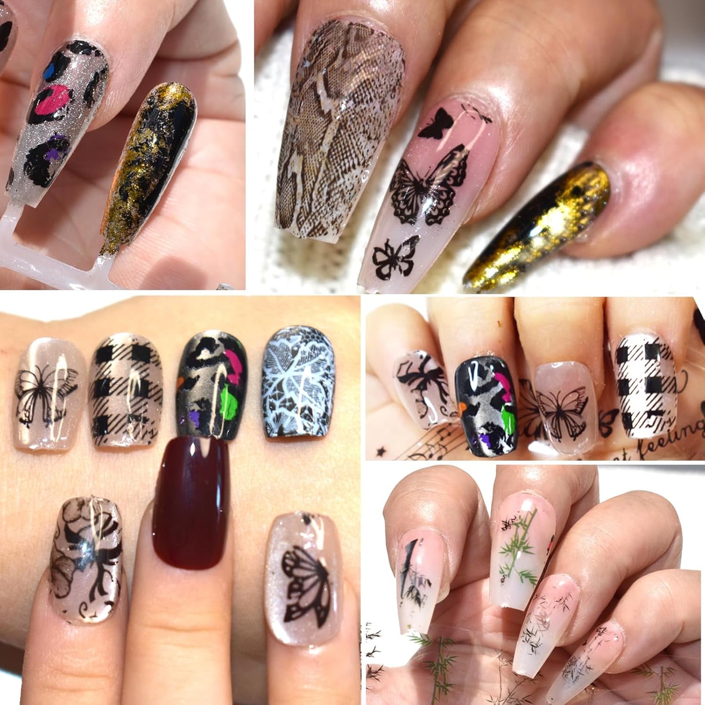 Nail Art Transfer Foils Set, 10 Designs, Animal Print and White and Black Flower Patterns,Holographic Stickers for DIY Acrylic Nails Manicure Decoration 39.37 x 1.57 inches (10)