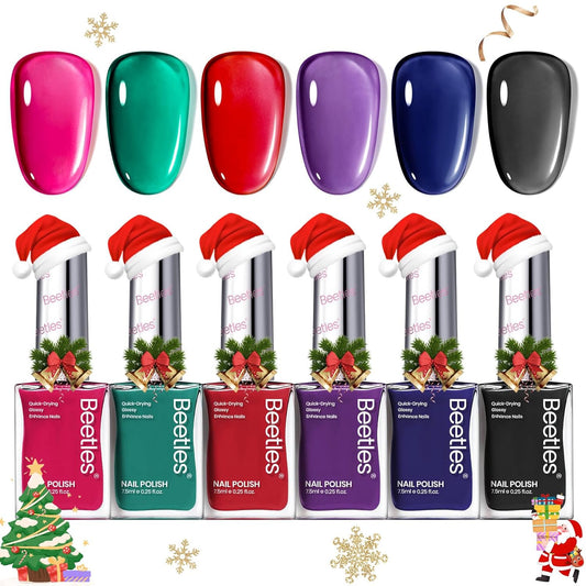 Beetles Christmas Nail Polish Set, 6 Colors Quick Dry Jelly Nail Polish Kit, Winter & Fall Sheer Jelly Syrup Nails Enchanted Night Gifts for Women Salon DIY Manicure Kit