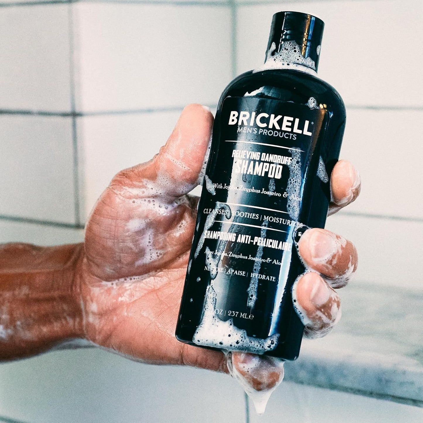 Brickell Men's Relieving Dandruff Shampoo For Men, Natural & Organic, Soothes and Eliminates Dandruff with Ziziphus Joazeiro, Aloe and Jojoba Oil (8 oz)