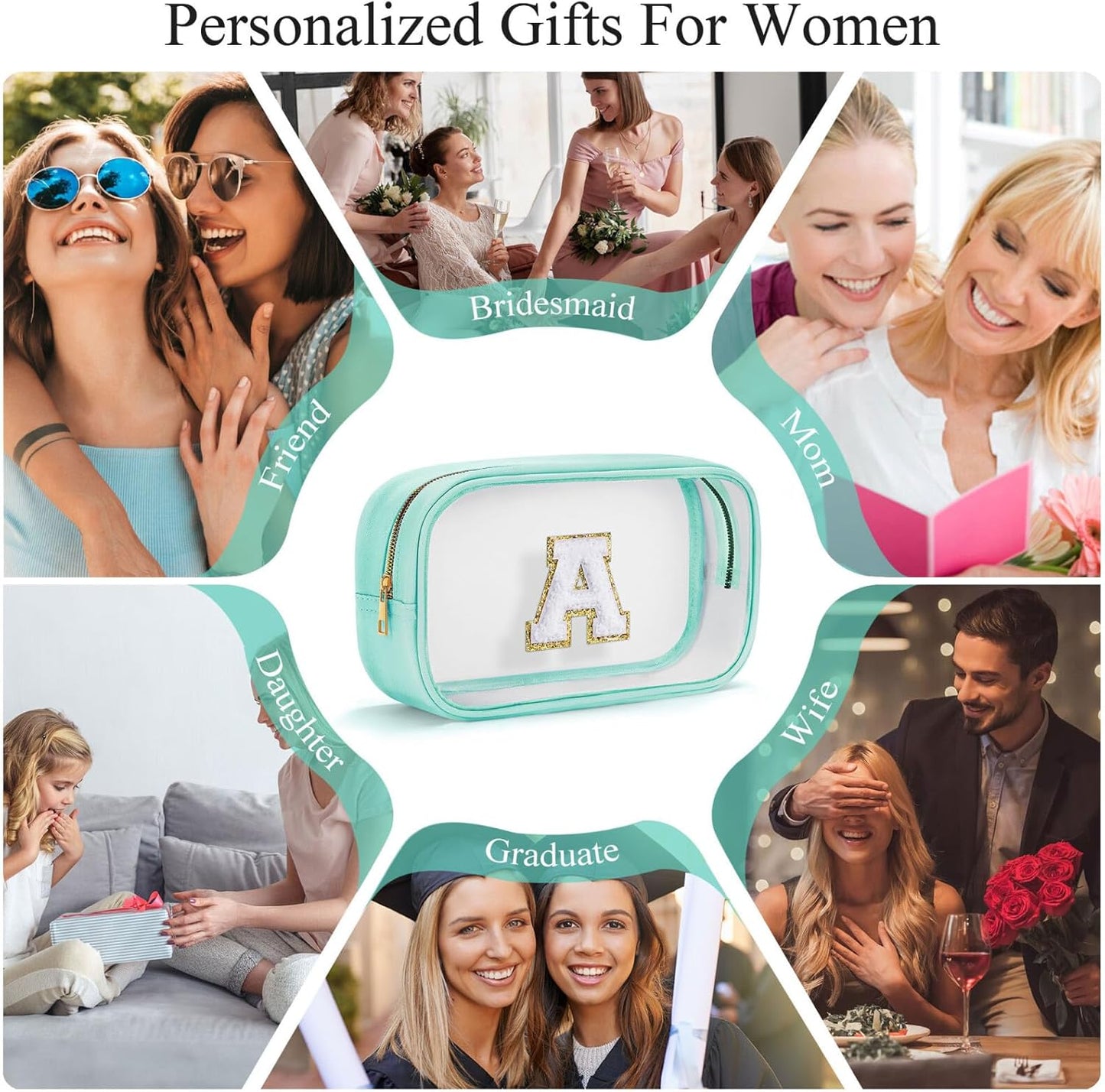 YOOLIFE Initial Clear Makeup Bag | Waterproof Large Travel Makeup Bag | Personalized Travel Beach Toiletry Bag | Car Organizer Essentials for Women Men | Teacher Girls Women Birthday Gifts Blue J