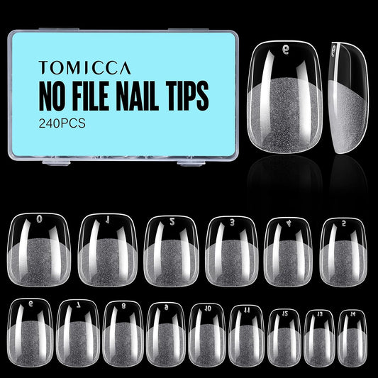 TOMICCA Extra Short Square Nail Tips,Fake Nails Half Matte Acrylic Gel Nail Tips 240Pcs Full Cover False Nails 12 Sizes for Nail Extension Home DIY Salon