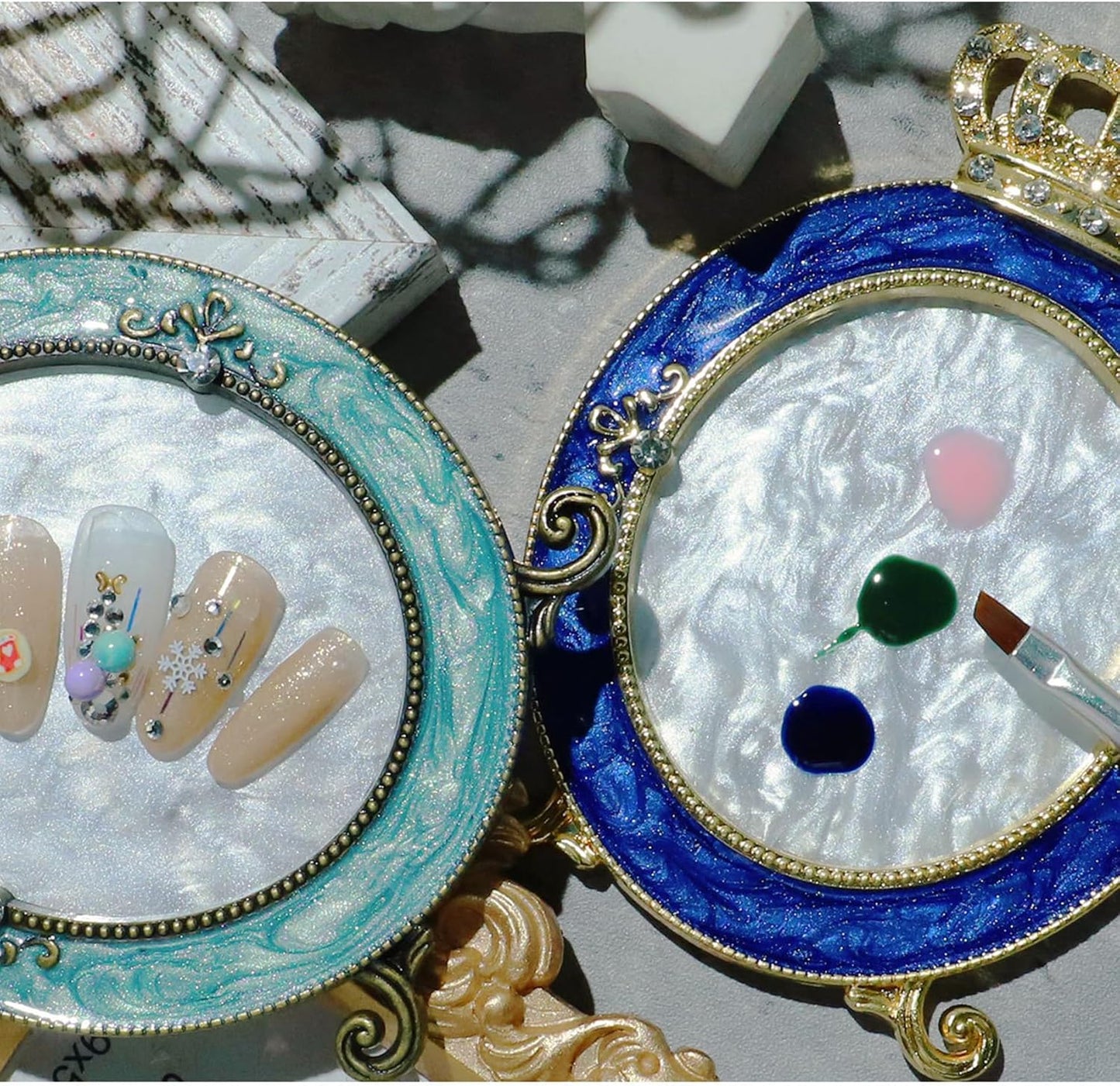 3 Pcs Nail Art Palette, Nail Art Painting Mixed Color Palettes Crown Nail Holder Retro Nail Art Display Board, Nail Art Display Tools Photography Props