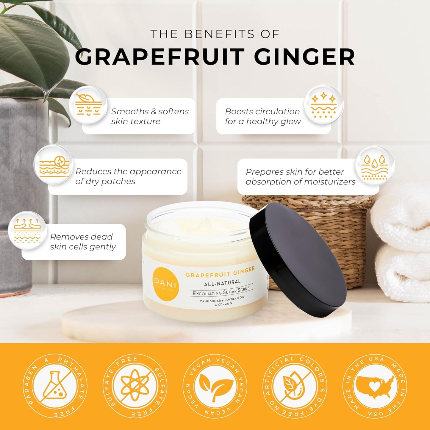 Naturals Sugar Scrub - Gently exfoliates with organic cane sugar, leaving skin soft and radiant. Infused with grapefruit and ginger, it deeply moisturizes. 14 oz
