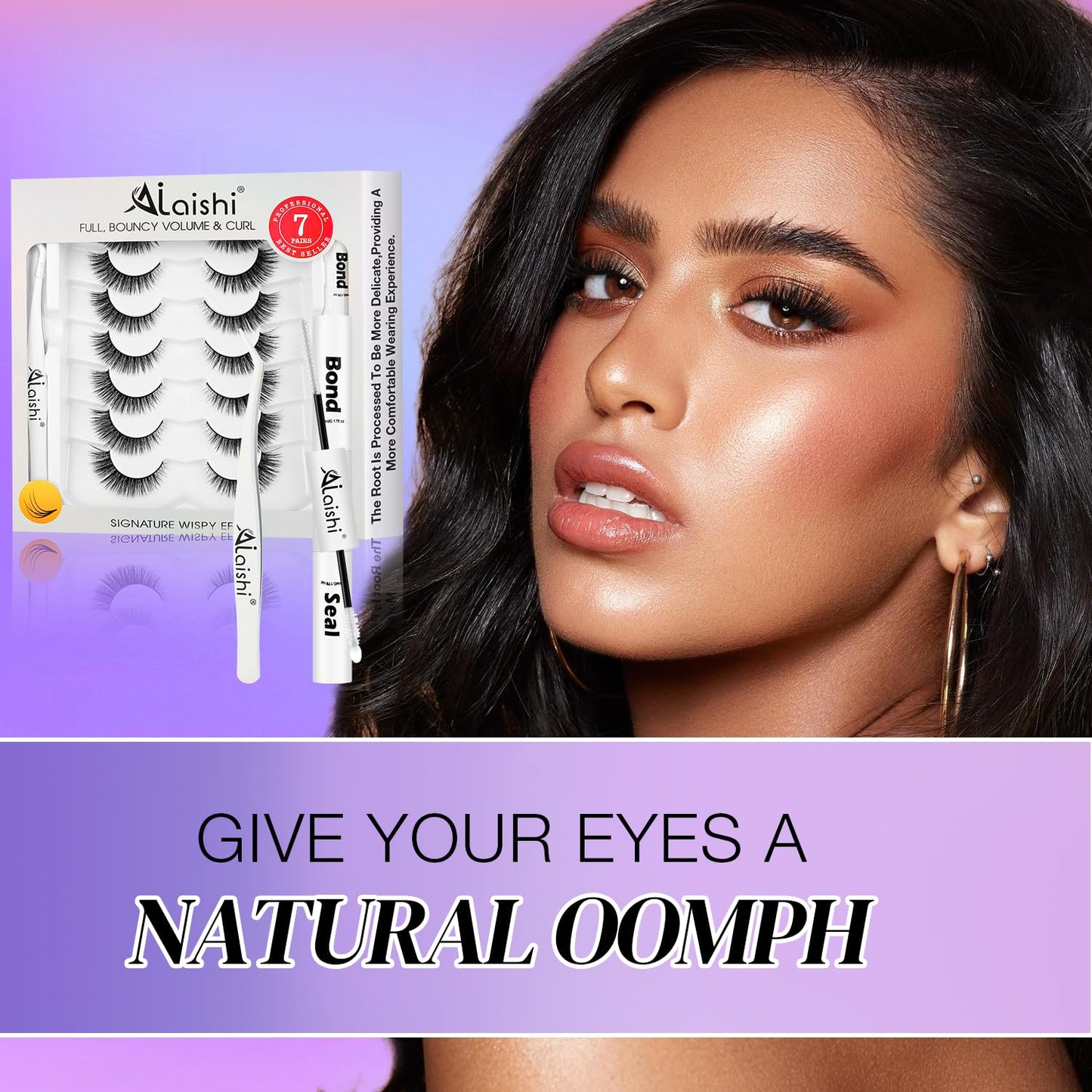 Wispy False Eyelashes Kit With Bond, Seal and Tweezer, 7 Pairs Natural Look Fake Cat Eye Lashes Strips Thin Band Extensions Waterproof Easy Eyelashes for Beginners RQ45