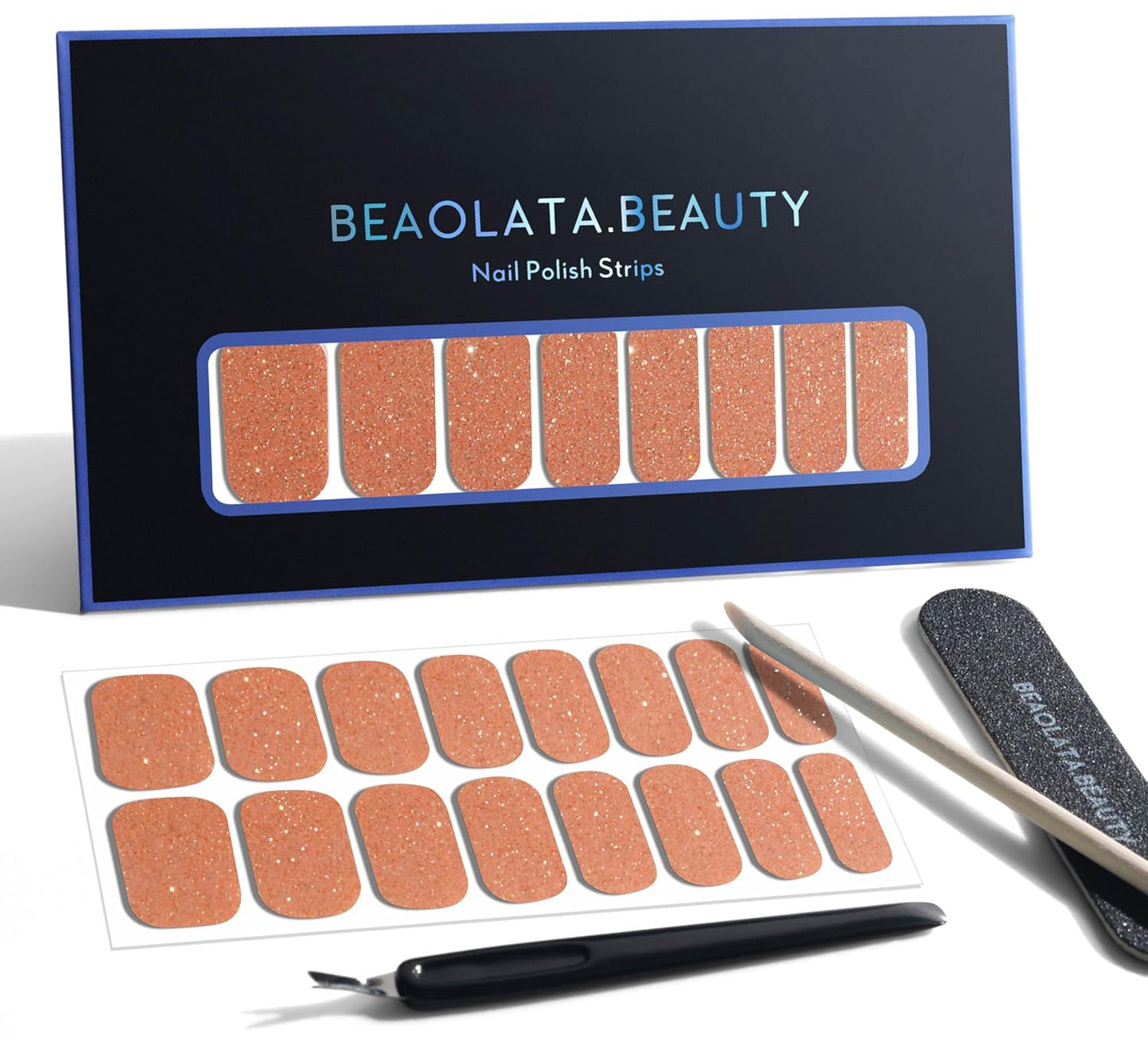 Nail Polish Strips, 32PCS Salon Quality Wraps, Long Lasting Gel Nail Stickers for Women Easy Apply& Remove (Golden Dust Gold)