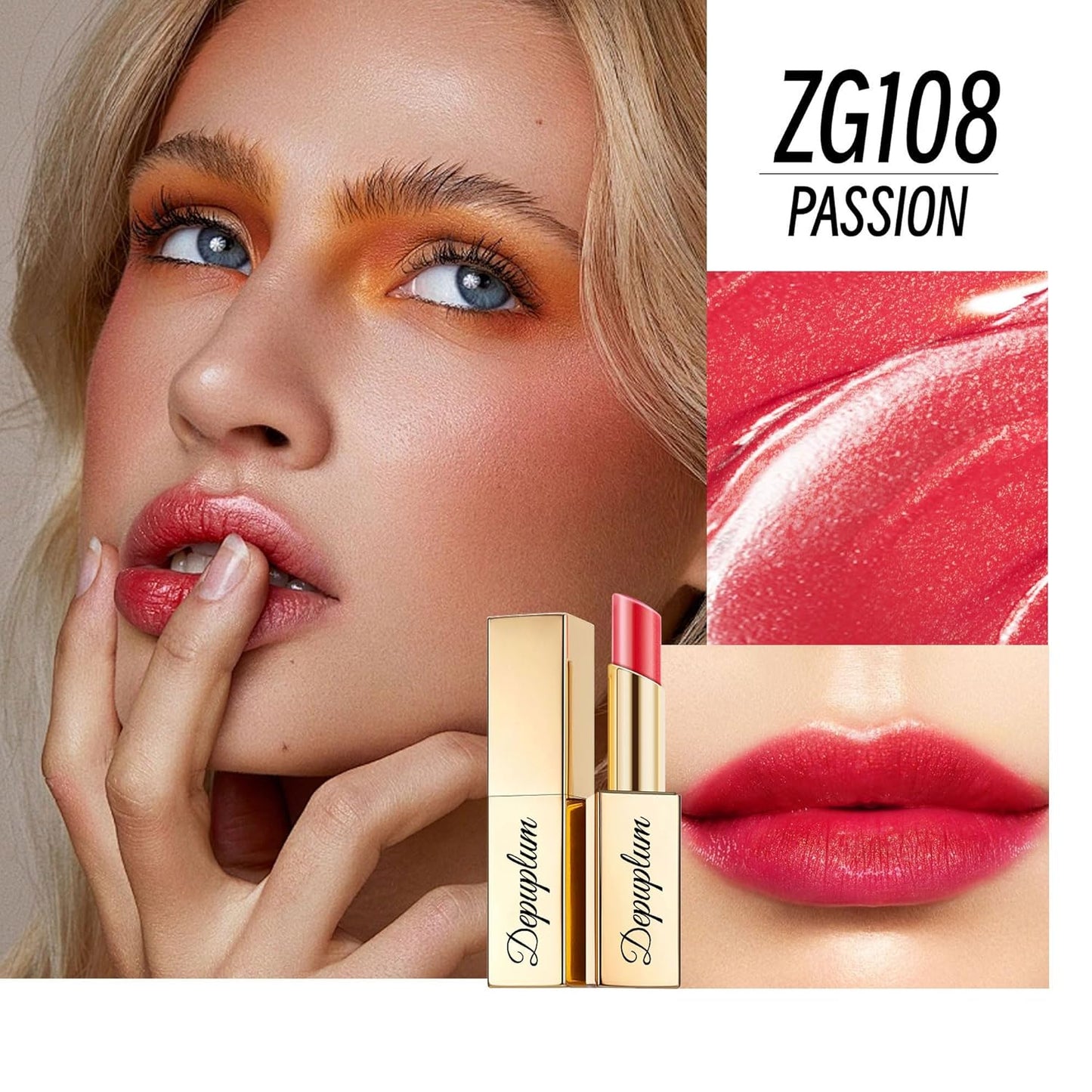 Red Lipstick Moisturizing for Women Shimmer Tinted Lip Balm Hydrating Nourishing Lip Gloss Vegan& Cruelty Free Lip Makeup, ZG108 Passion