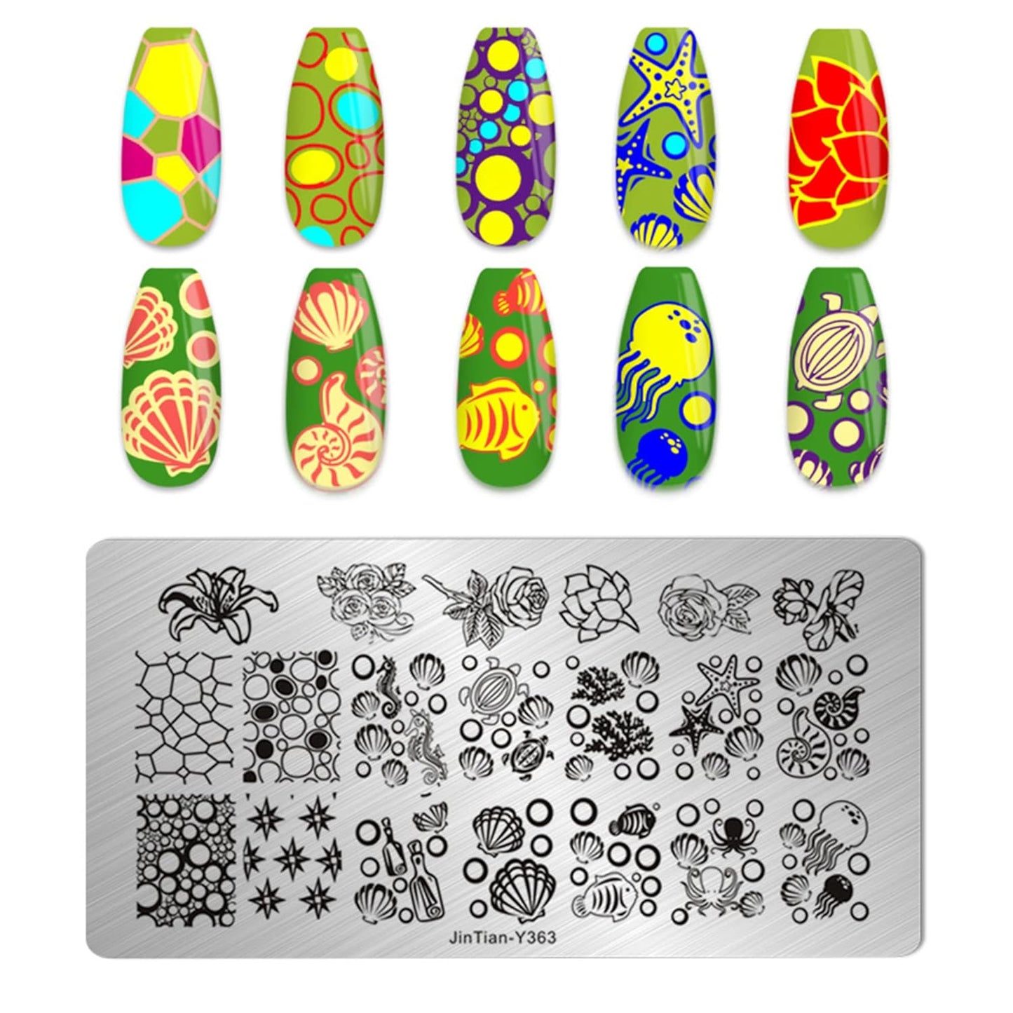 AddFavor Nail Stamper Kit - 6pcs Flower Lace Vine Stamping Plates with Silicone Stamper, Scraper & DIY Manicure Stencils