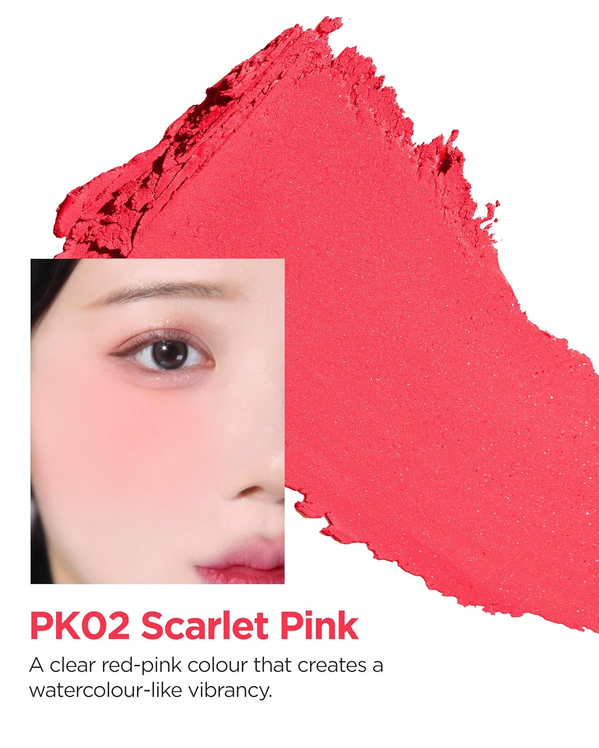 THESAEM Jelly Blusher PK02 Scarlet Pink - Velvety Finish Soft Jelly Powder Cheek - Easy Blending Formula- Lightweight, Smooth, Natural Buildable Blusher