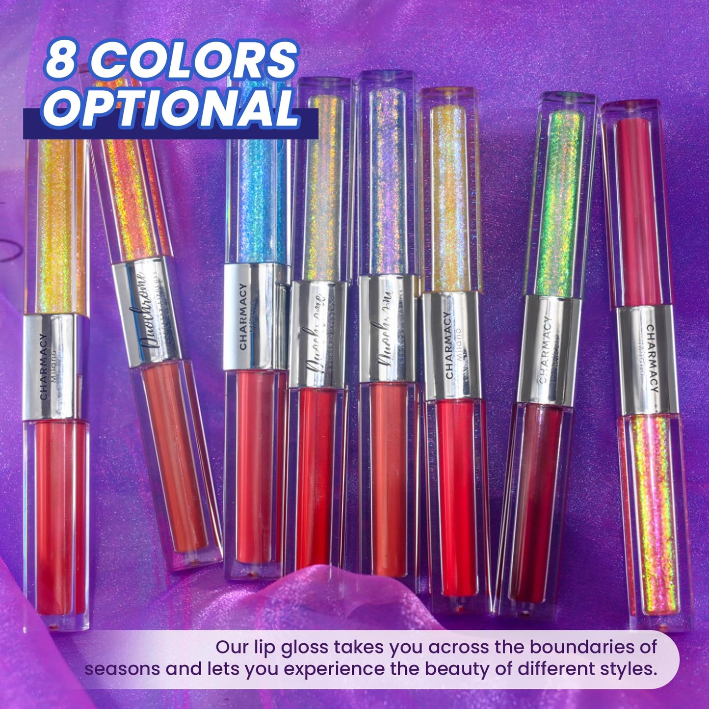 CHARMACY Multichrome Double Head Non-Stick Lip Gloss, Metallic Colourful Lip Glaze, Anti-transfer, Long Lasting Waterproof Liquid Lipstick Makeup (#07)
