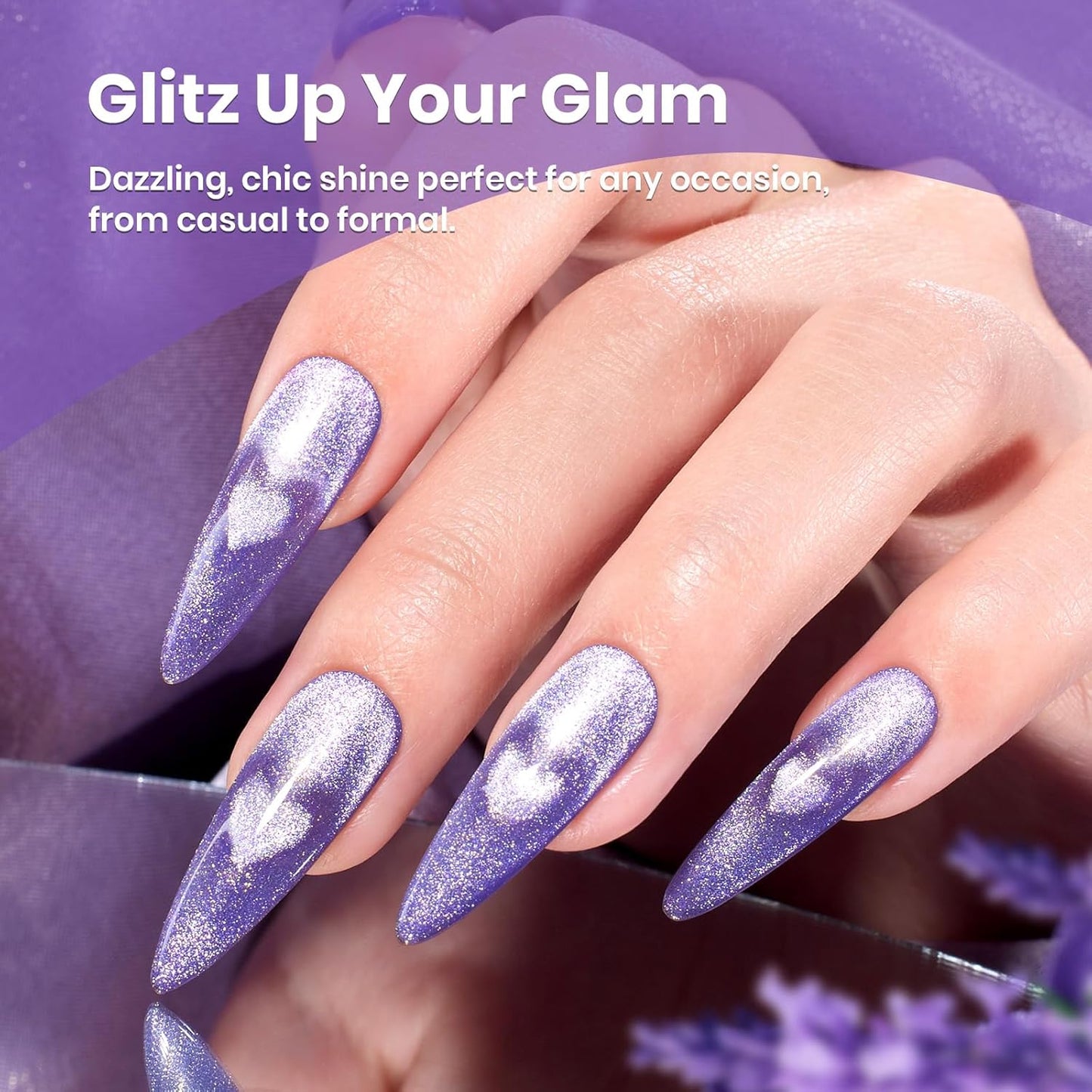 Beetles Purple Cat Eye Gel Polish, 15ML Purple Cat Eye Glitter Gel Polish with Magnet Soak Off UV Shimmer Velvet Gel Twilight Lavender Series French Nail Art Design Manicure Gifts for Women