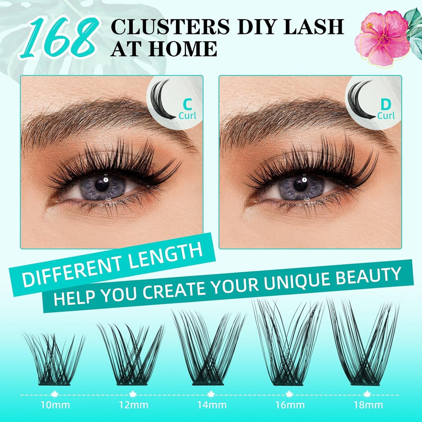 Lash Clusters Wet Look 168Pcs Eyelash Cluster Ultra-Thin Lash Band Eyelashes Extensions Spiky Anime Wide Span Lashes(Hollyhock,C-18mm)