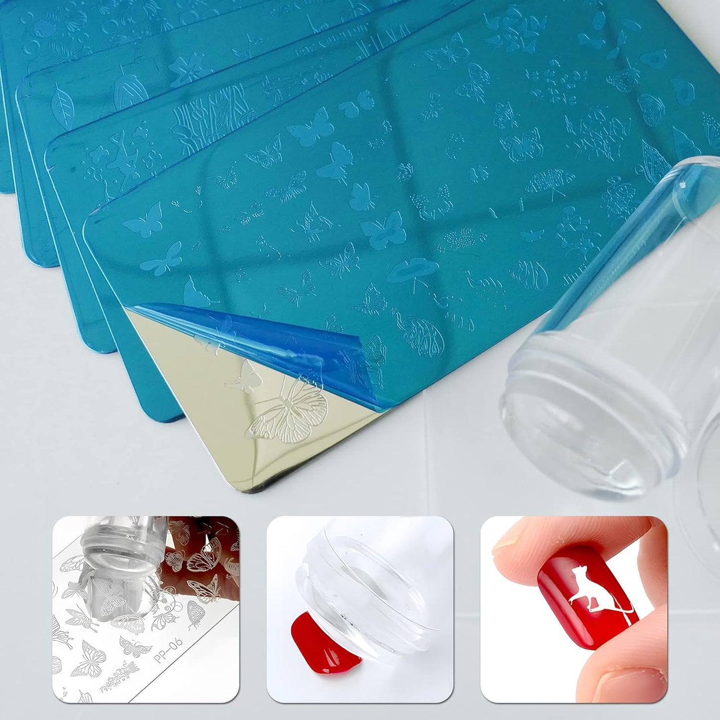 AddFavor Nail Stamper Kit - 6pcs Flower Lace Vine Stamping Plates with Silicone Stamper, Scraper & DIY Manicure Stencils