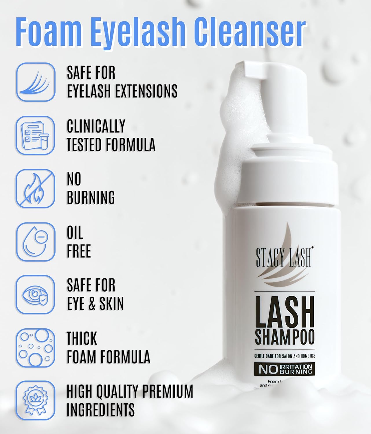 STACY LASH Lash Shampoo 50ml+ Eyelash Growth Serum Cleaning Kit of Eye Makeup Remover (Cleanser) + Brush & Eyelash Serum for Eyelash Growth and Thickness