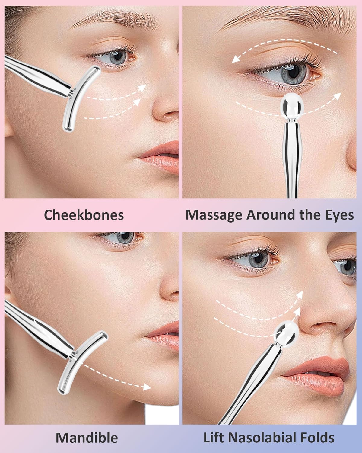 Metal Eye Cream Applicator Tool, Eye Roller for Eyes Puffiness Wrinkle, Facial Massager Tool for Skincare, Eye Cream Scraper Lift Wand Stick with Holder for Women Massager Gift Silver