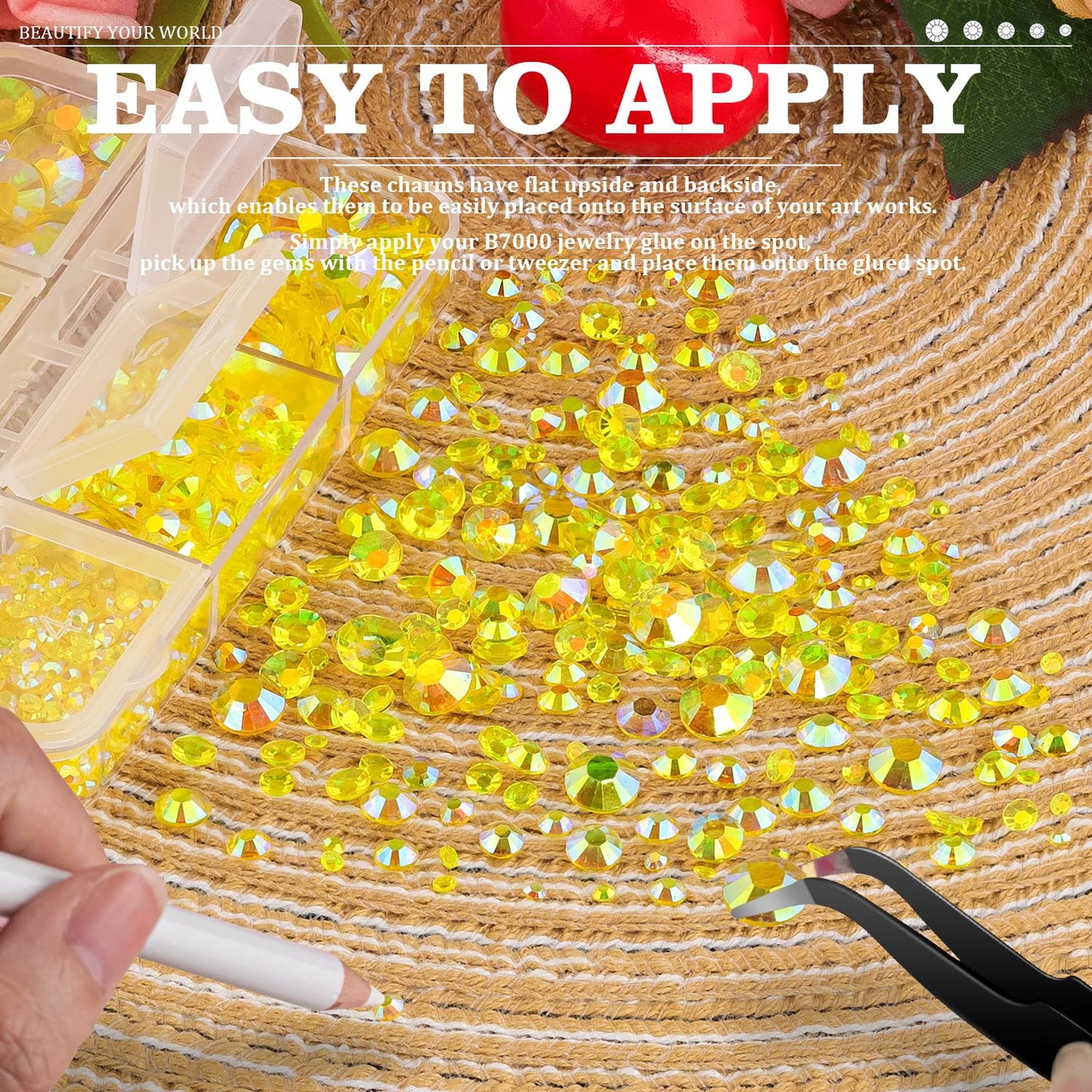 Resin Rhinestones Crafting, 2/3/4/5/6mm Flatback Jelly Rhinestones, 2 Boxes Transparent Lemon Yellow AB Non Hotfix Crystal Gems for Bedazzling Crafts Mugs Tumblers Clothes Makeup Nail