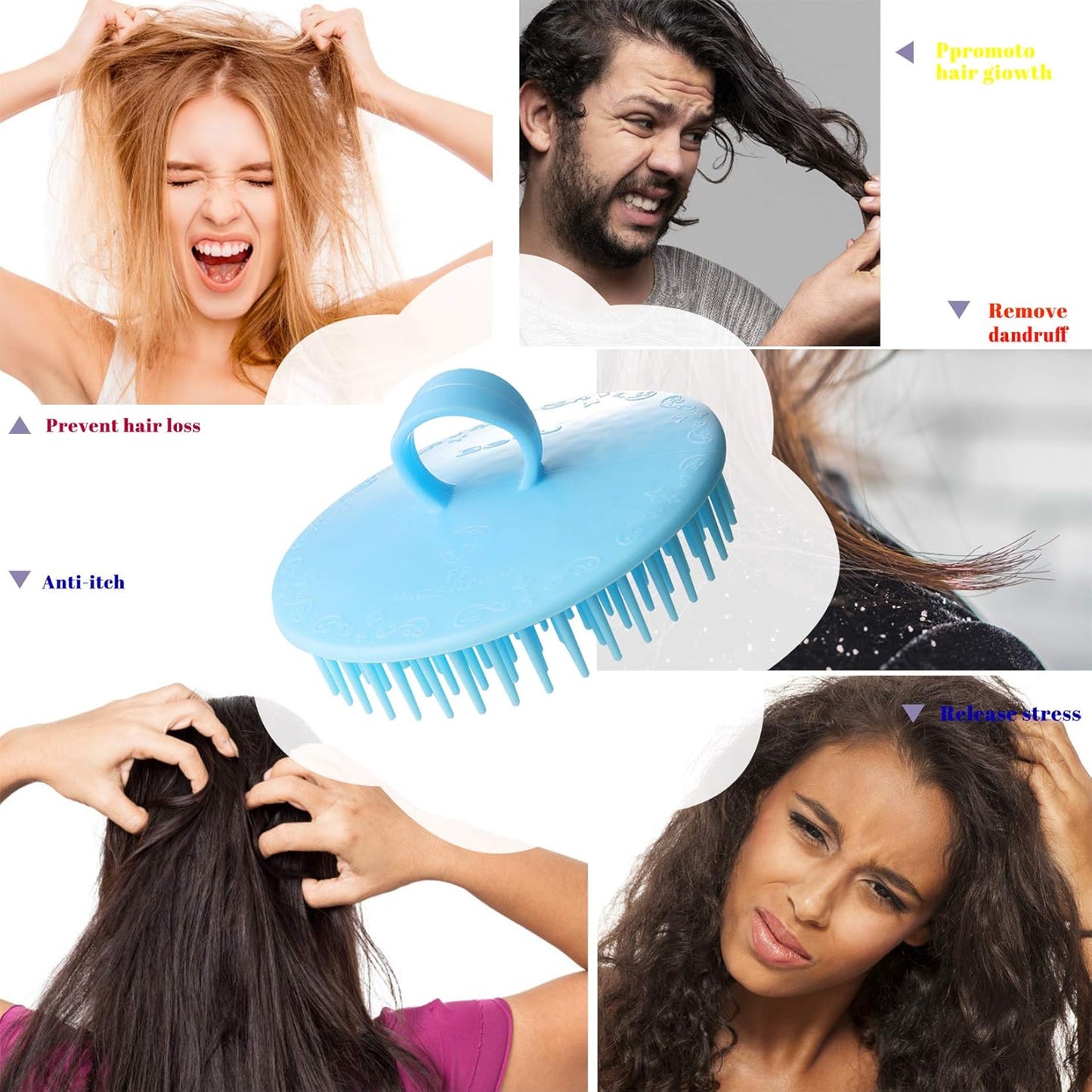 4Pack Hair Scalp Exfoliator Brush Dandruff Cleaning brush, Flexible Scalp Massager, Shower Shampoo Brush for Home, Office, Travel and Pets