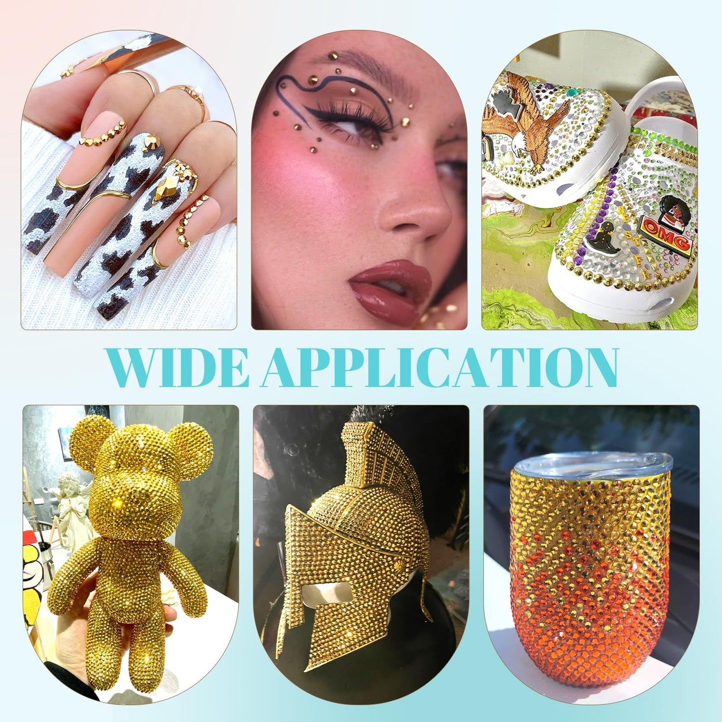 6100Pcs Resin Rhinestones for Crafting with 2Pcs 10ml B7000 Jewelry Glue, 1 Box Flatback Crystals Diamond (Gold) for Bedazzling Crafts DIY Nail Art Non Hotfix Gems for Clothing Shoes Tumblers