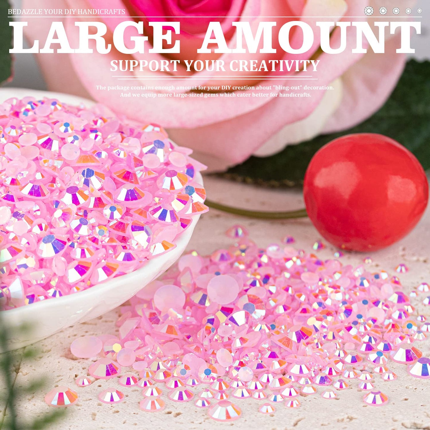 Resin Rhinestones Crafting, 2/3/4/5/6mm Flatback Jelly Rhinestones, 2 Boxes Light Pink AB Non Hotfix Crystal Gems for Bedazzling Crafts Mugs Tumblers Clothes Makeup Nail