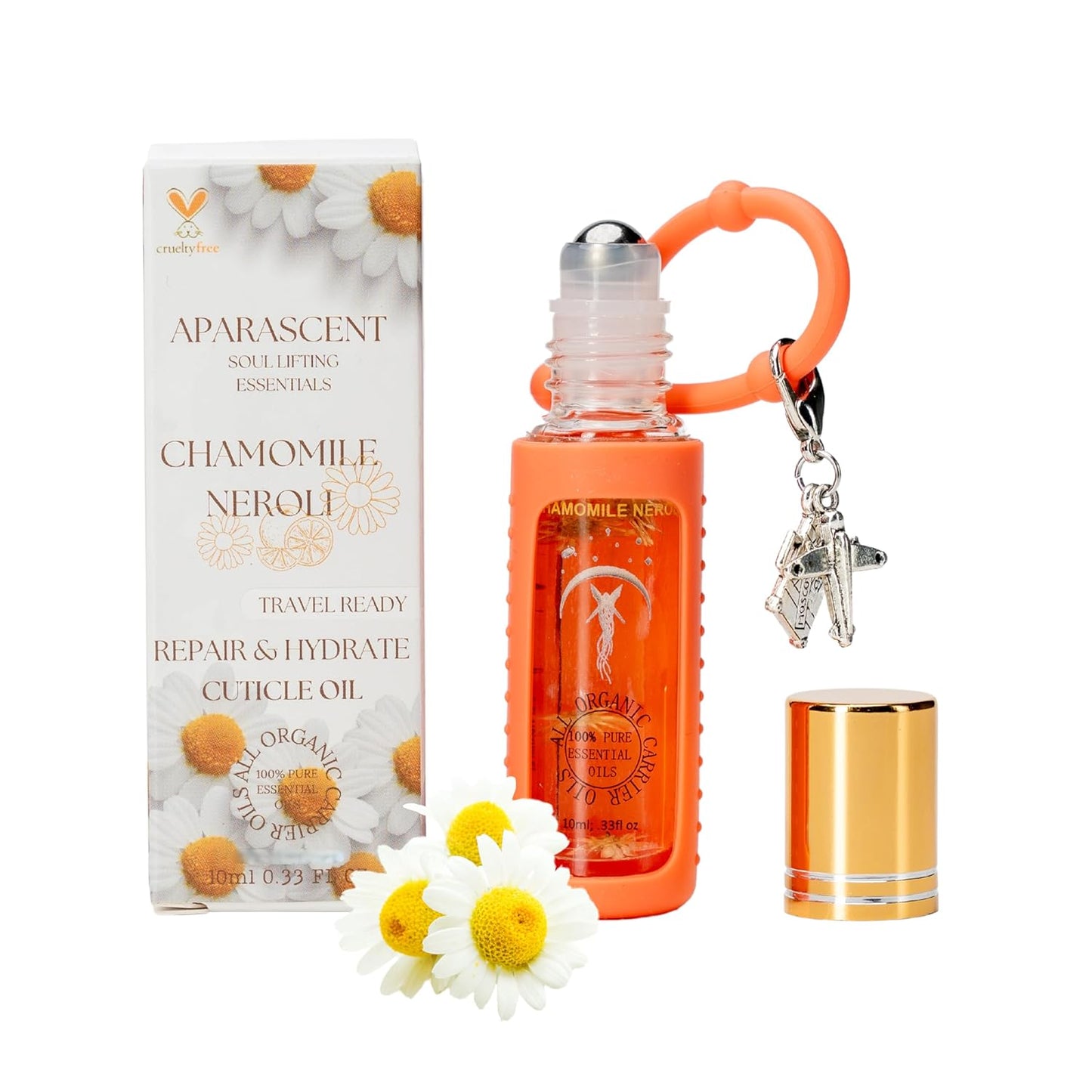 Chamomile Neroli Organic Nail Cuticle Oil Pen with Jojoba, Coconut MCT, and Rosehip for Nail Hydration, Growth & Strength, Travel Size Keychain(0.34 Fl Oz)